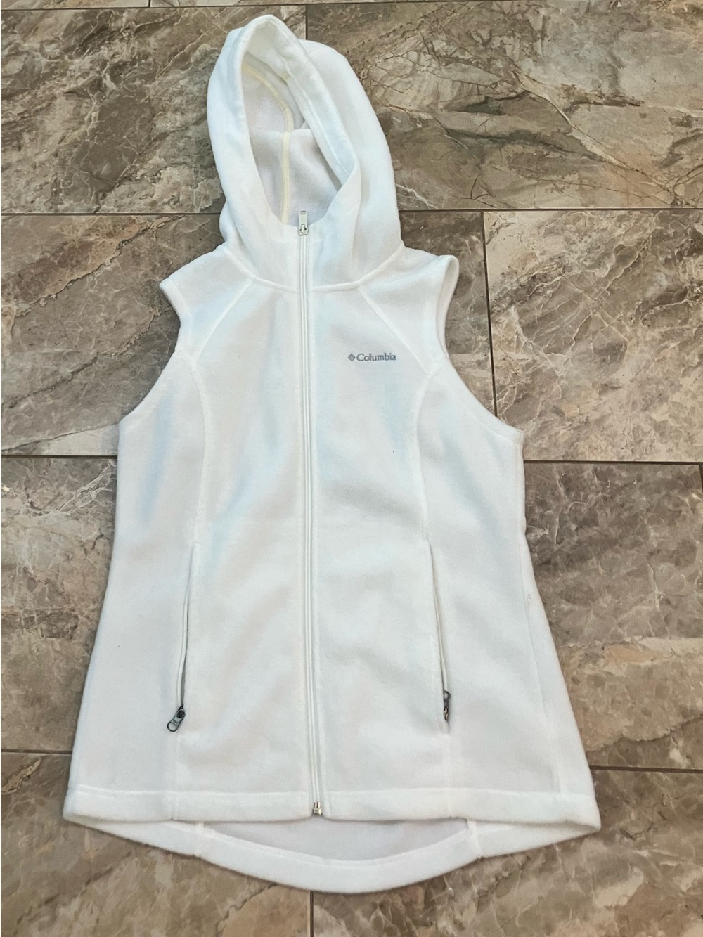 Columbia White Hooded Fleece Vest